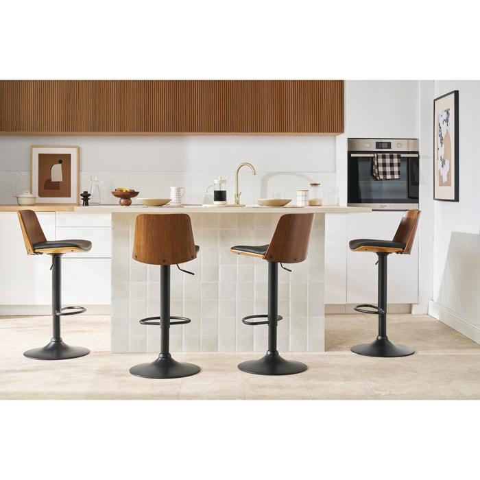 Tabouret de bar réglable blanc, bois clair et pied chromé DOA