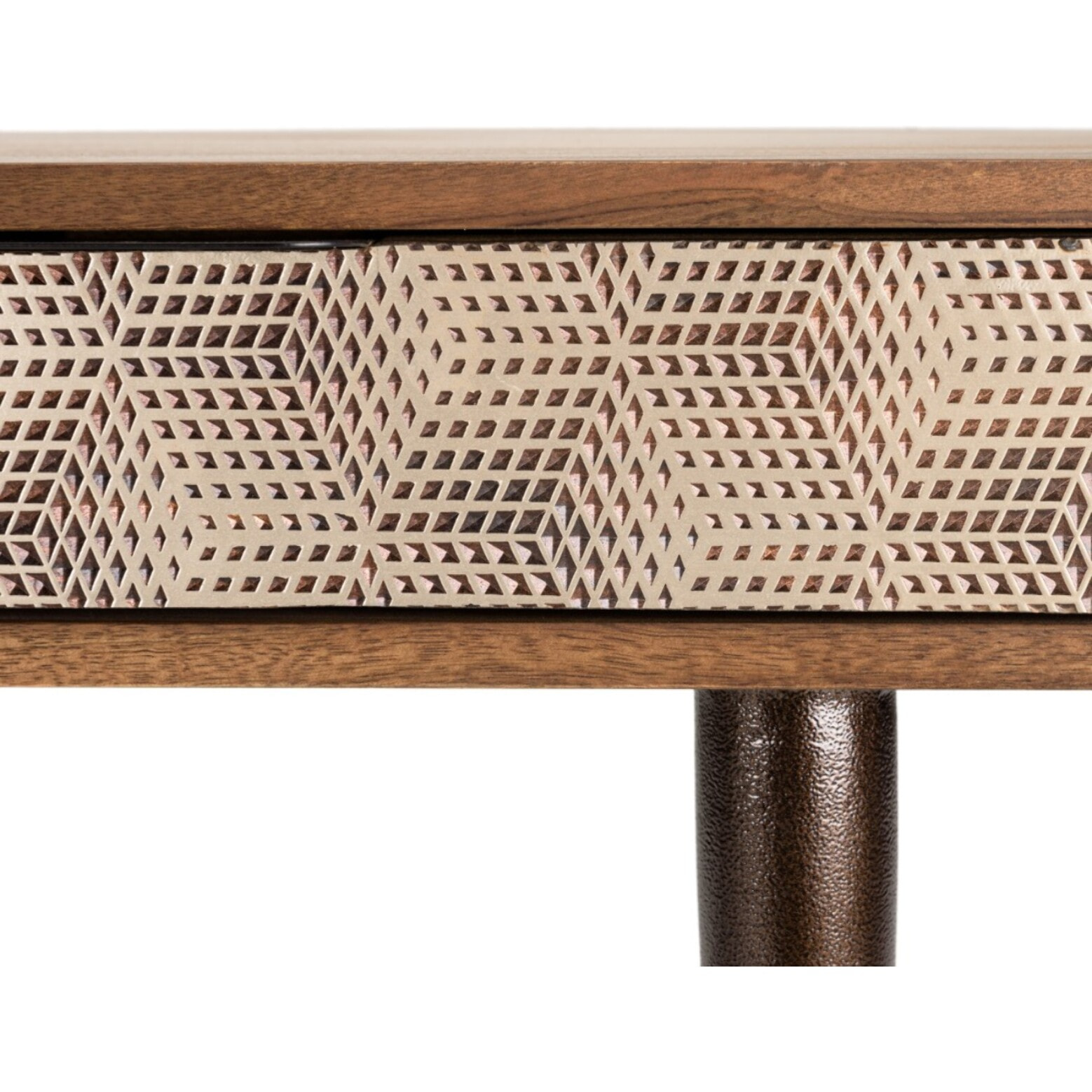 ALIX - Console en bois de manguier 2 tiroirs motifs ethniques dorés