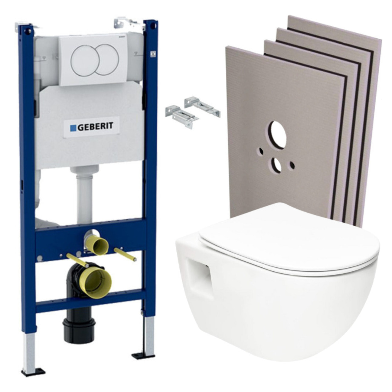 Pack WC Bâti-support Duofix  + WC sans bride SAT + Abattant SoftClose + Plaque Blanche + Set habillage