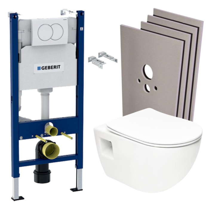 Pack WC Bâti-support Duofix  + WC sans bride SAT + Abattant SoftClose + Plaque Blanche + Set habillage