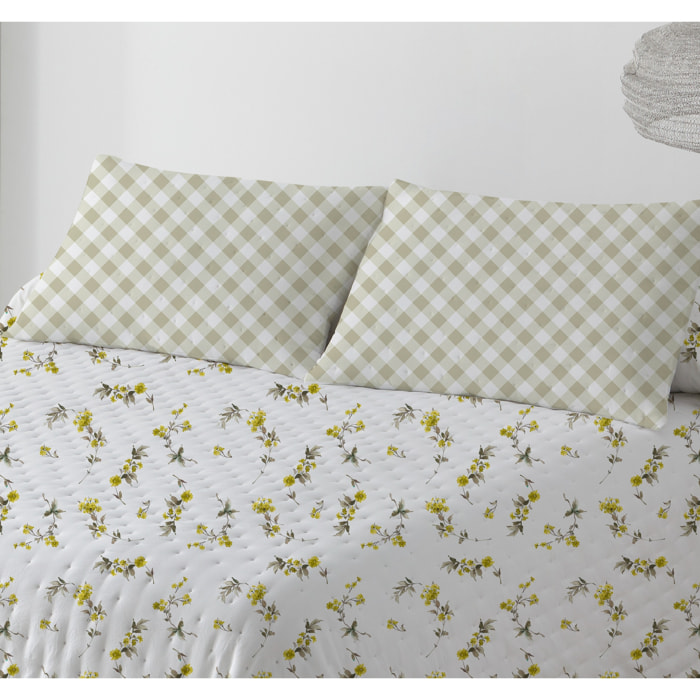 COLCHA SUAVE REVERSIBLE DN FLORES AMARILLO