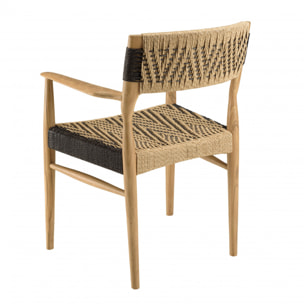 VALERIA - Lot de 2 fauteuils jardin teck rotin synthétique beige / noir