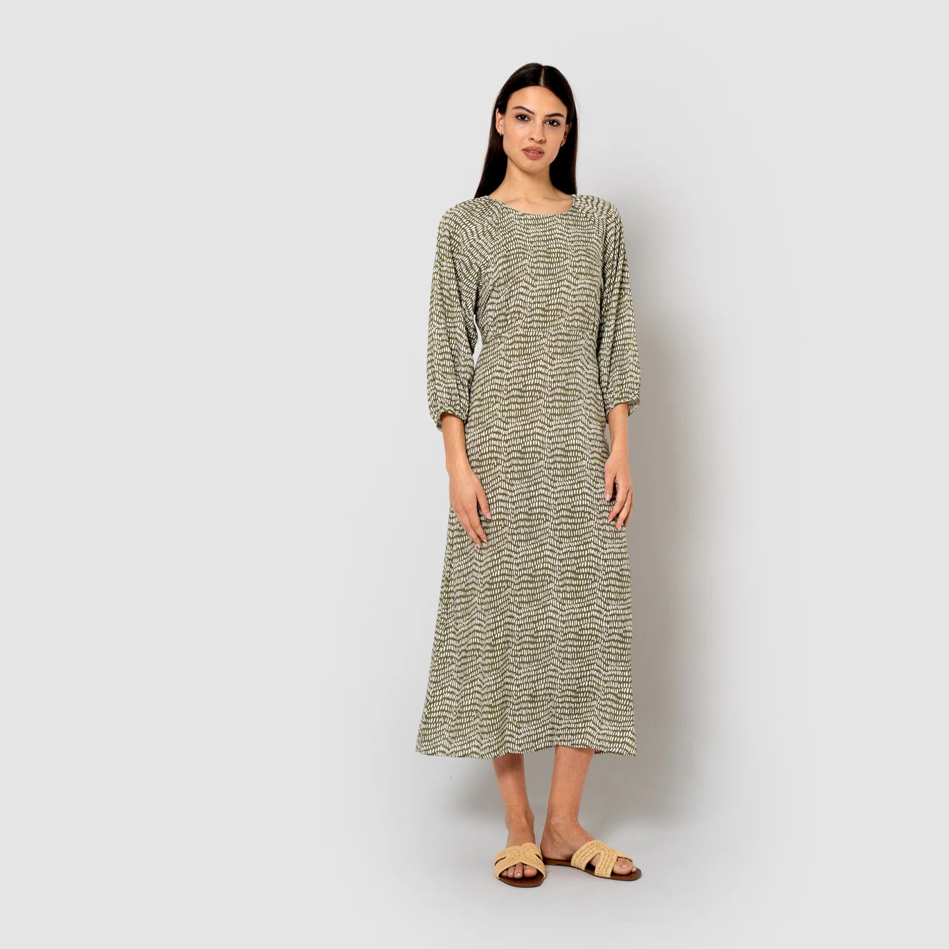Vestido midi viscosa deriva verde