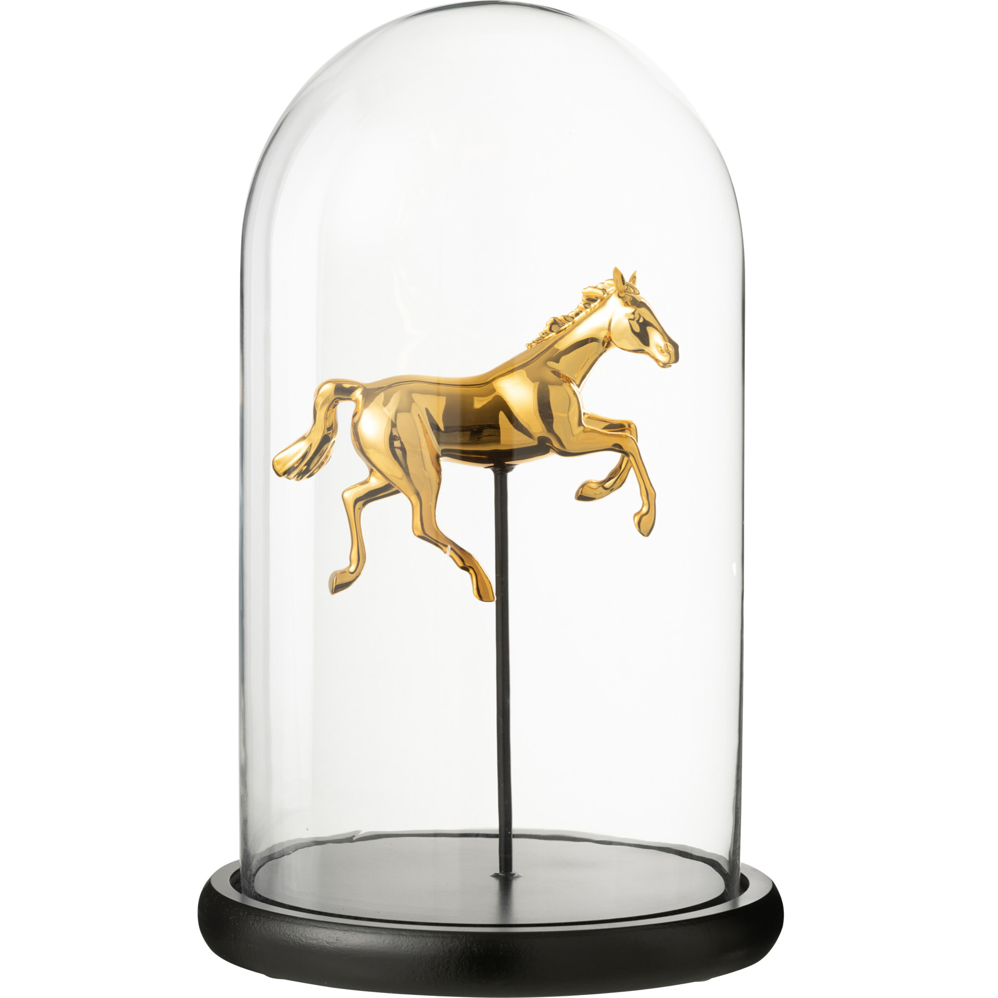 J-Line Cloche décorative Cheval - verre - or/noir - large