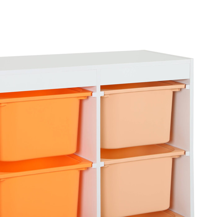 Meuble de rangement enfant 6 bacs de rangement en plastique orange pêche - Sora