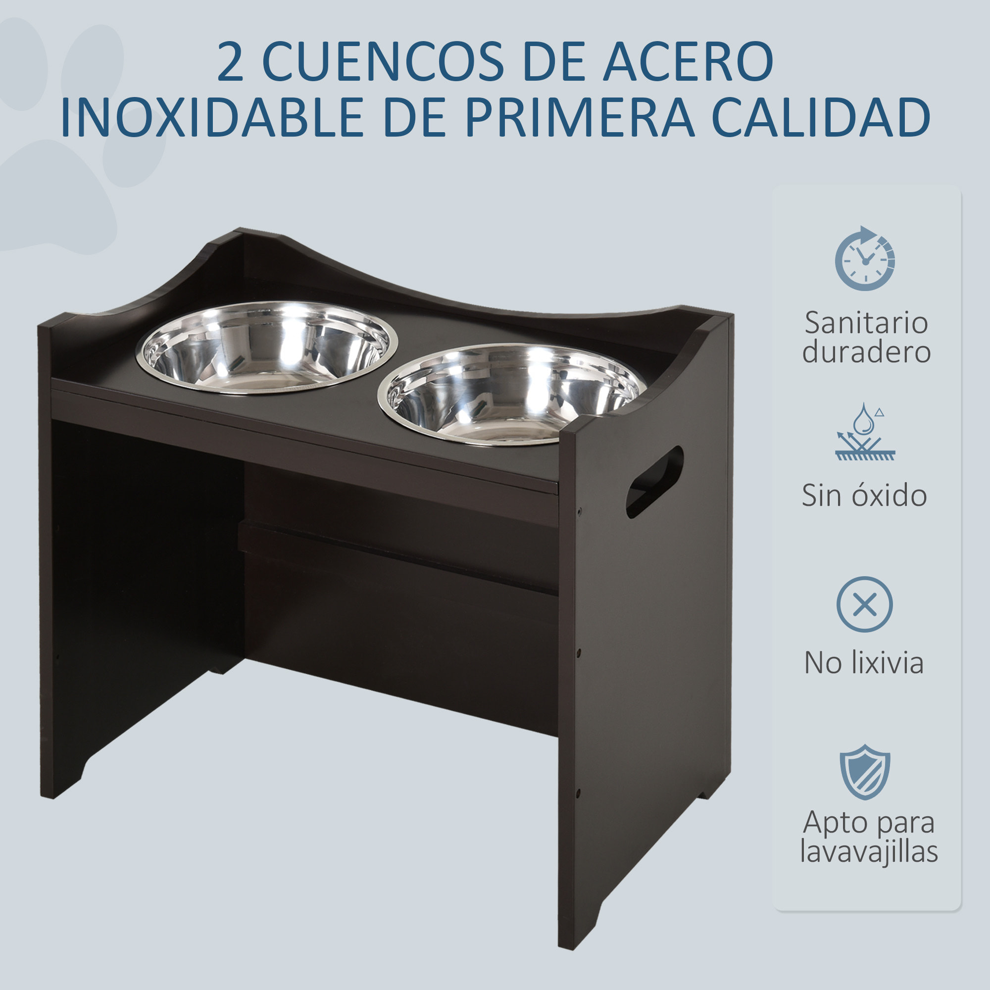 Comedero para Perros Elevado Cuencos para Perros con 2 Tazones de Acero Inoxidable y Altura Ajustable 54x31,5x47 cm Café