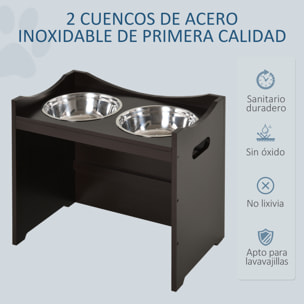 Comedero para Perros Elevado Cuencos para Perros con 2 Tazones de Acero Inoxidable y Altura Ajustable 54x31,5x47 cm Café