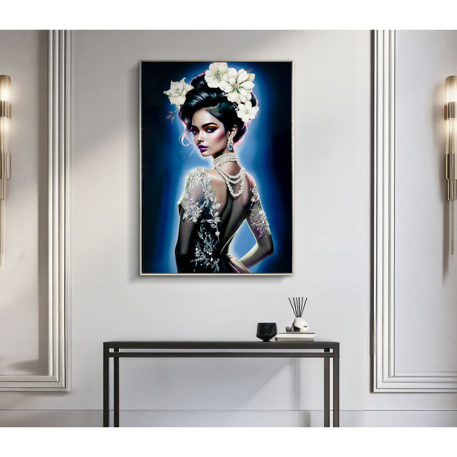 DIPINTO SU TELA LACCATO ISABEL C/CORNICE -B- CM 72X4X102