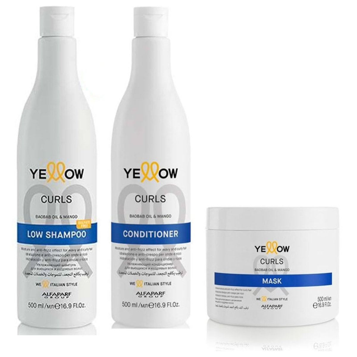 ALFAPARF Yellow Kit Curls Shampoo 500ml + Conditioner 500ml + Mask 500ml