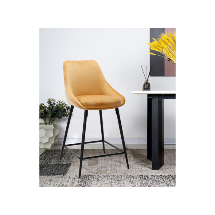 Tabouret de bar en velours avec piètement métal noir - MONDO