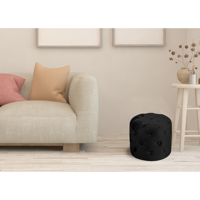 Pouf Poggiapiedi Rotondo Seduta In Velluto Velvet Parigi Nero