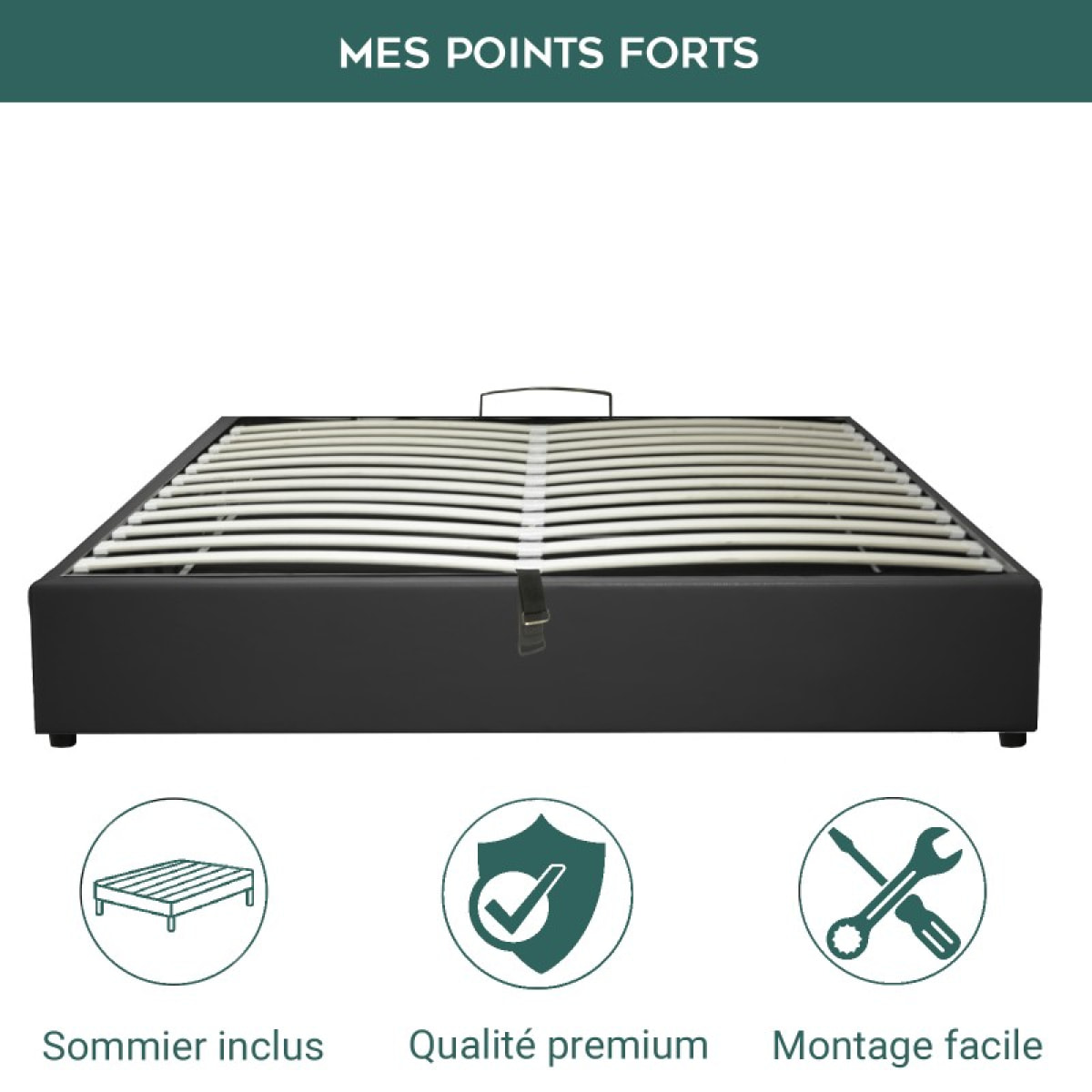 Lit coffre Futura | Ouverture électrique avec télécommande | Espace de stockage jusqu'à 900 L | Simili cuir | Noir