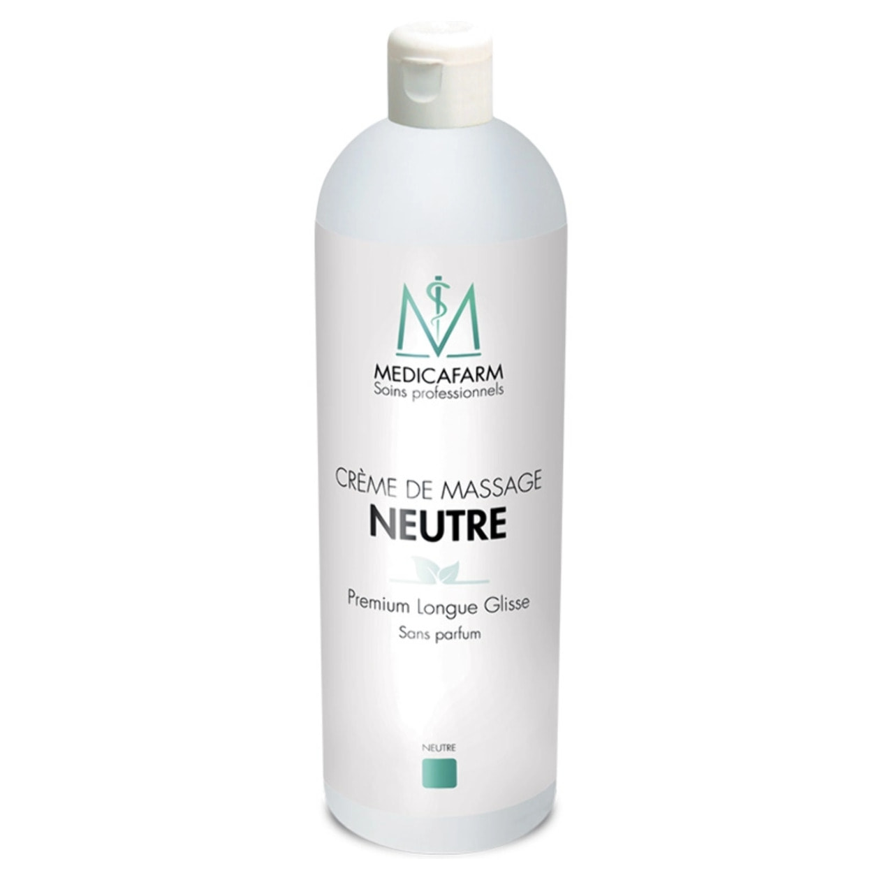 MEDICAFARM - Crème de massage premium longue glisse neutre - Qualité Professionnelle - Texture Fluide & Onctueuse - Respecte le PH Cutané - Sans Allergène ni Parfum - Marque Française - Flacon 1L