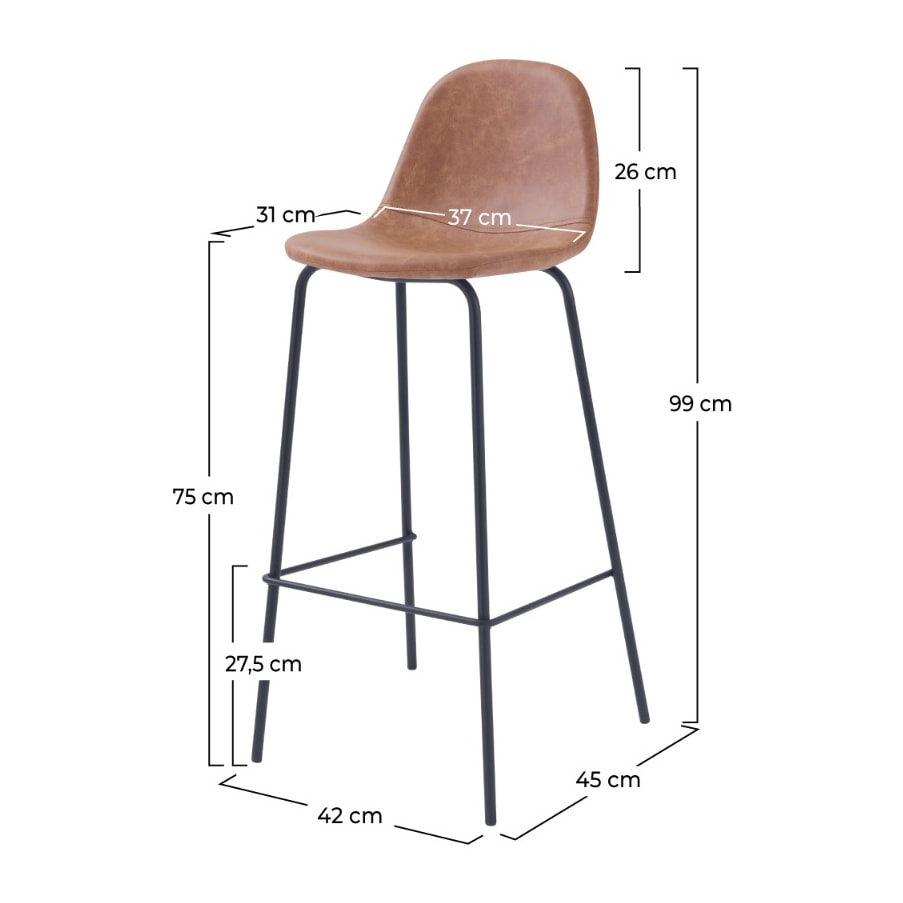 Lot de 2 chaises de bar 75 cm en cuir synthétique taupe - Henrik