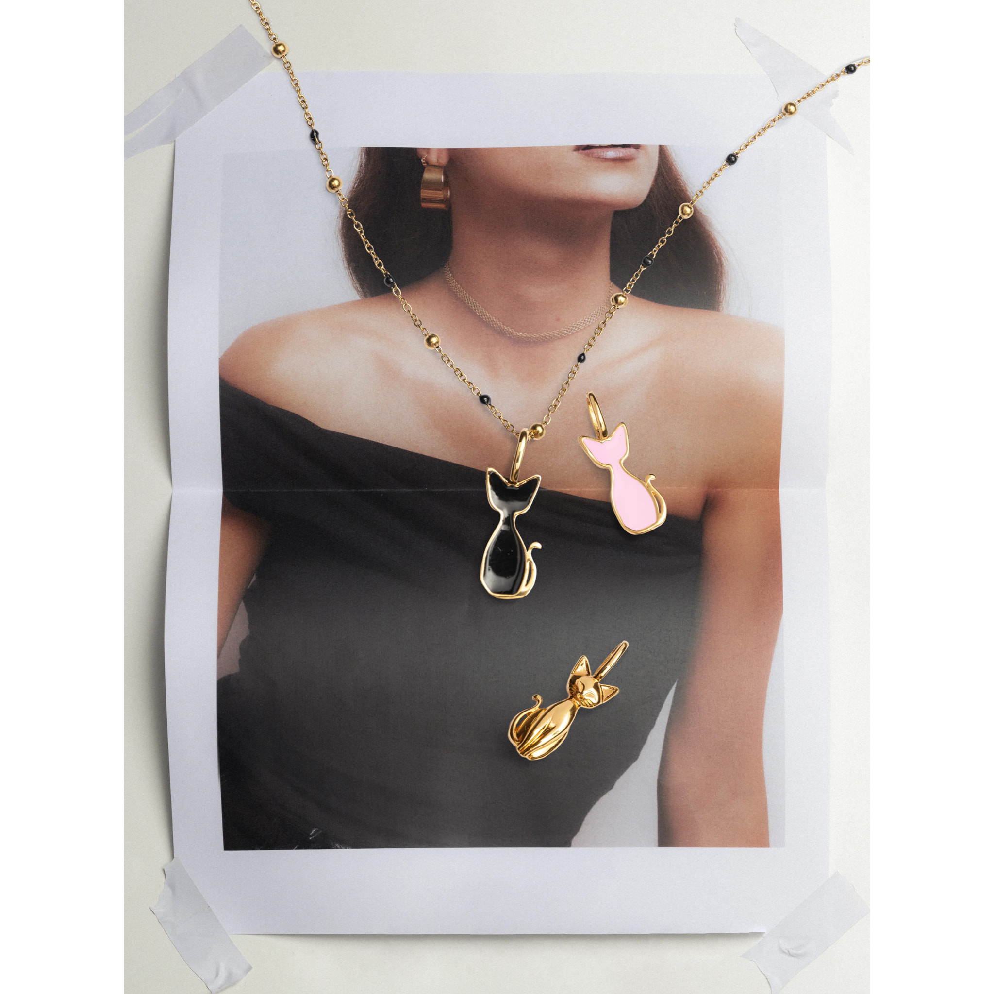 Charm Salem Gato Enamel Black Placcato Oro