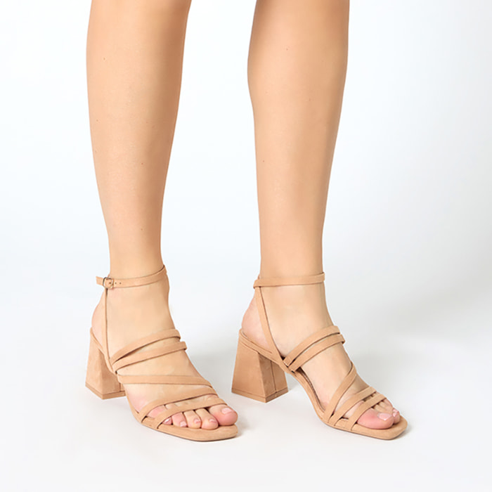 Sandalo donna taupe basic, tacco largo 6,5 cm