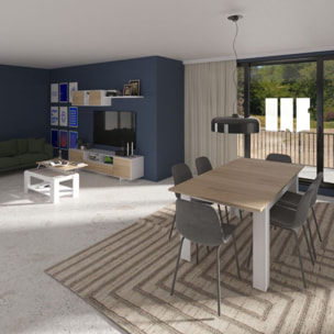 Mesa de comedor extensible Danna 140 Blanco Artik (Blanco Mate) - Roble Canadian