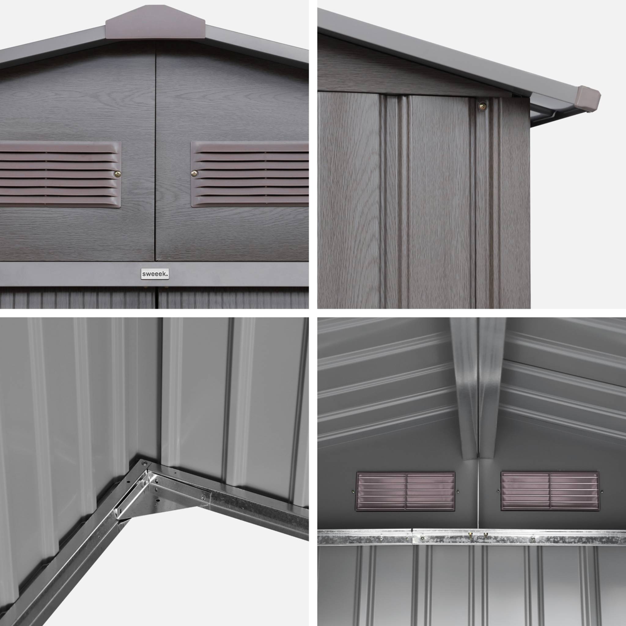 Abri de jardin en métal - FERRAIN 5.29m² bois grisé - Cabane à outils avec deux grandes portes coulissantes. kit de fixation sol inclus. maison de rangement. remise