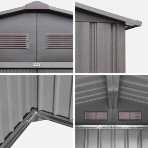 Abri de jardin en métal - FERRAIN 5.29m² bois grisé - Cabane à outils avec deux grandes portes coulissantes. kit de fixation sol inclus. maison de rangement. remise