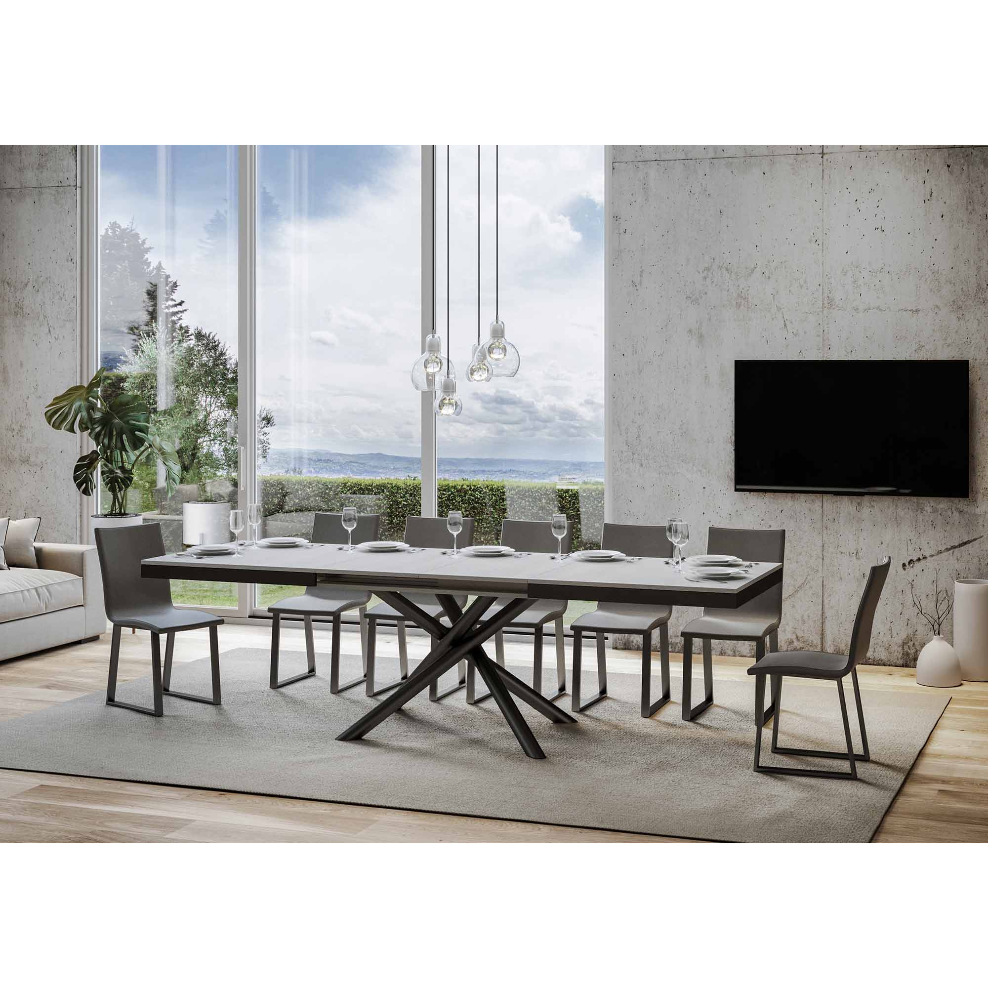 Table extensible 90x160/420 cm Famas Evolution Frêne Blanc cadre Anthracite