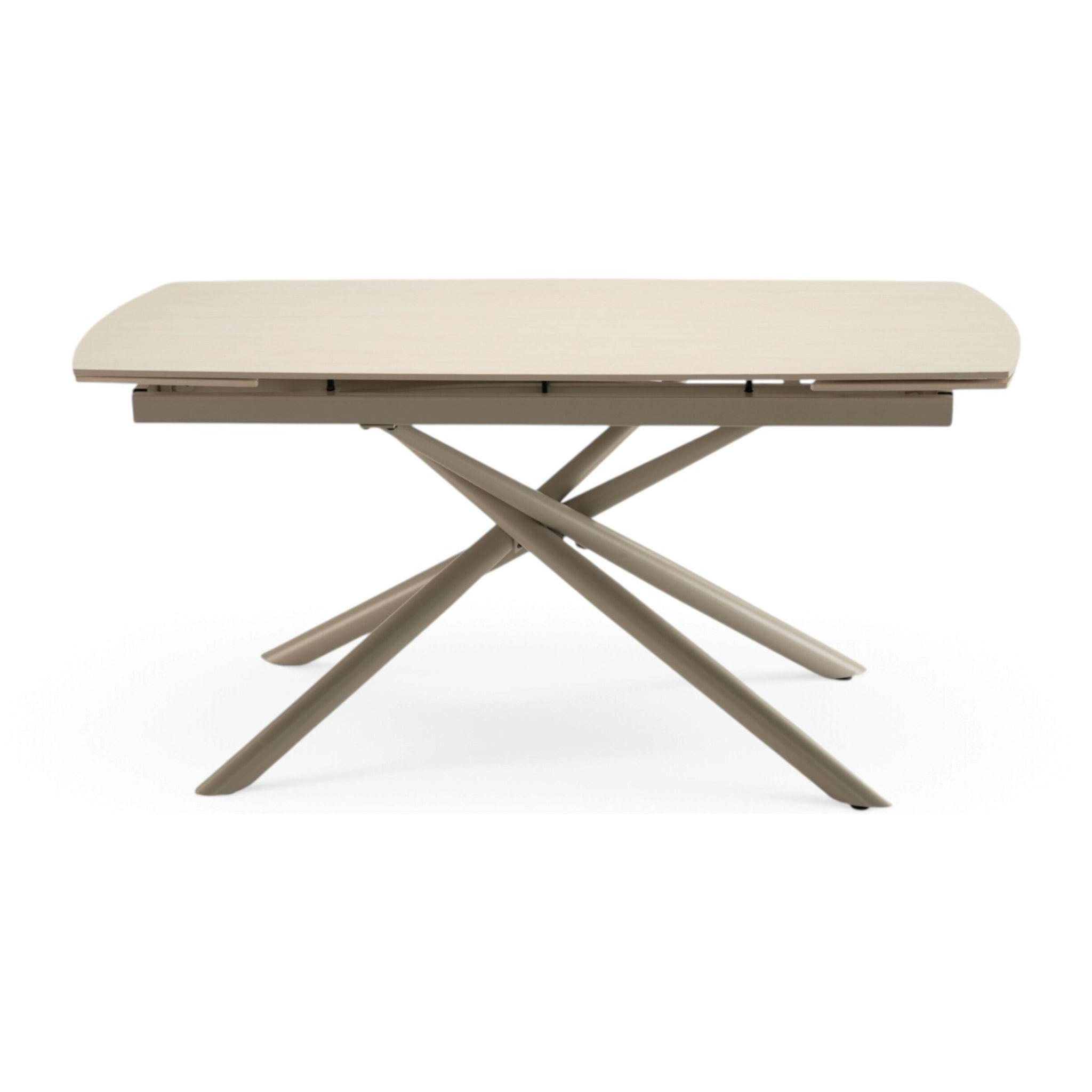 Tavolo allungabile BONIFACIO in ceramica,finitura travertino e gambe in metallo verniciato beige - 160-220×80x76 cm