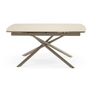 Tavolo allungabile BONIFACIO in ceramica,finitura travertino e gambe in metallo verniciato beige - 160-220×80x76 cm