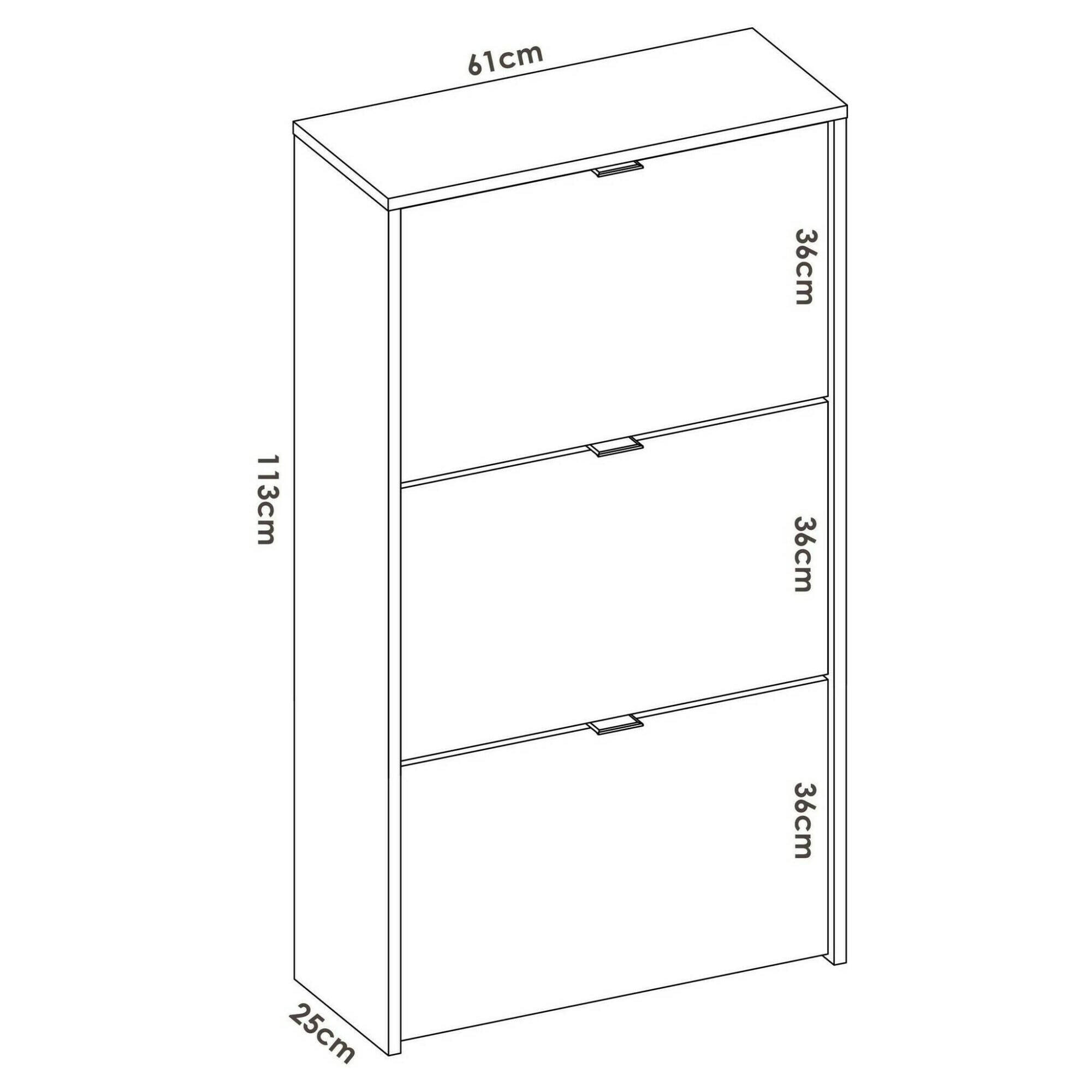 Scarpiera Vignole, Portascarpe salvaspazio da ingresso, Mobiletto porta scarpe a 3 ante a ribalta, 61x25h113 cm, Bianco