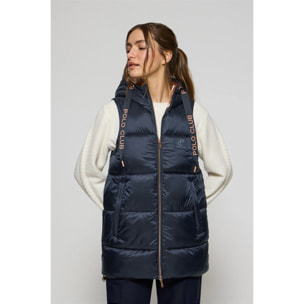 Gilet trapuntato Ice blu marino con cappuccio fisso e particolari Polo Club