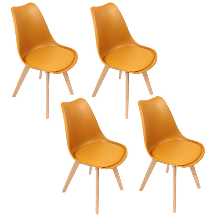 Chaise Scandinave Coque Rembourree Jaune - Lot De 4