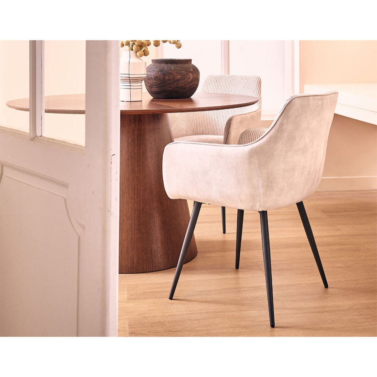 Lormi - lot de 2 fauteuils - en velours côtelé et velours - beige - Gris