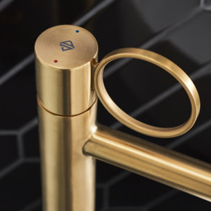 Mitigeur lavabo bas Vivienne laiton brossé avec bague laiton brossée