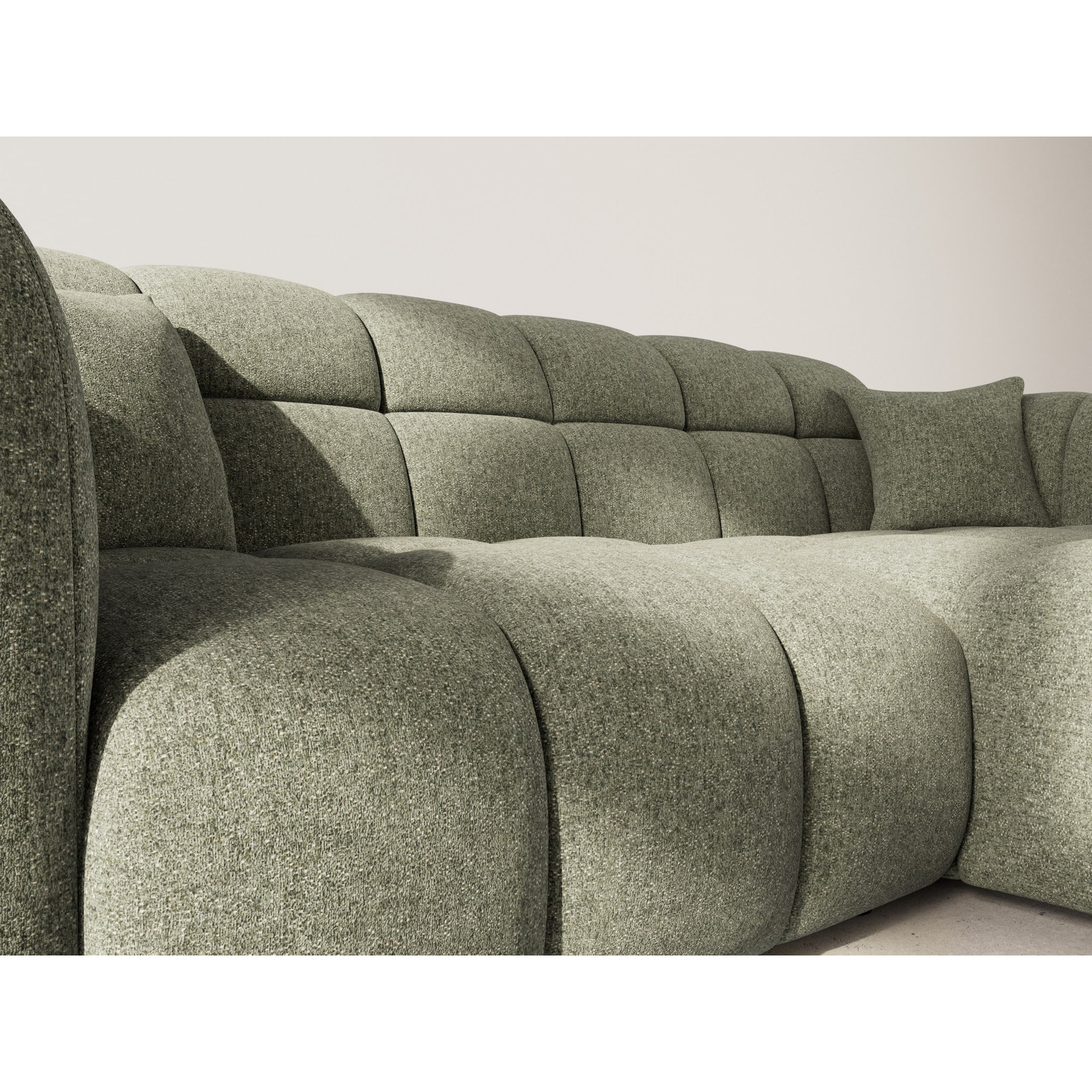 Mini Ray - Canapé d'angle droit 4 places en tissu texturé - Vert Kaki