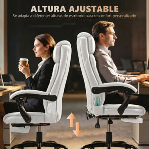 Silla de Oficina con Masaje Vibratorio de 7 Puntos, Silla de Escritorio Giratoria Reclinable con Reposapiés Retráctil, Altura Ajustable, Respaldo Alto, Control Remoto y Tejido de PU, Blanco