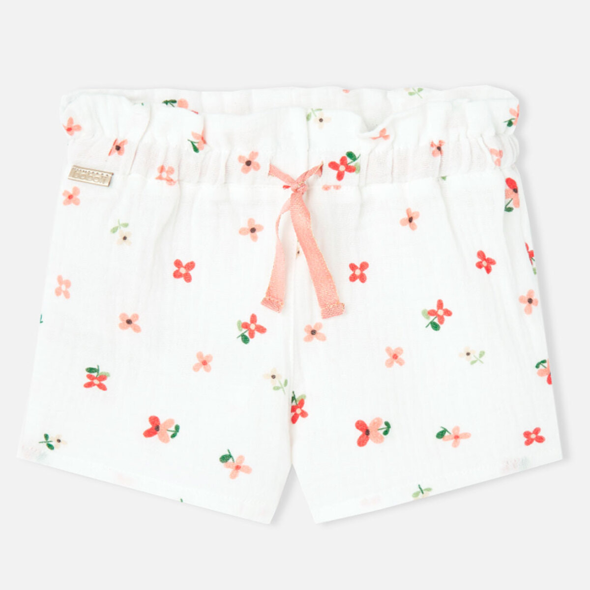 Bermudas para niÃ±a estampada con flores de color rosa