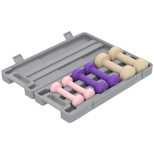 Juego de Mancuernas de 6 Piezas Total 6 kg, 2x1,5 kg, 2x1 kg, y 2x0,5 kg, Mancuernas Hexagonales con Revestimiento de PU con Maletín para Ejercicio en Casa, Gimnasio, Multicolor