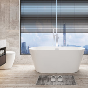 MSV - Corbin Baignoire Îlot Ovale 170 cm en Acrylique Blanc Brillant, Baignoire Compacte 1 Place avec Vidage Central et Trop-plein Blanc