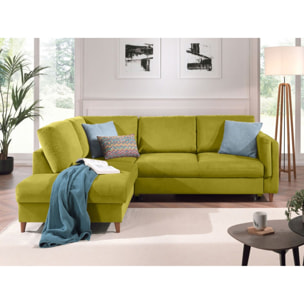 Brooke - canapé d'angle gauche - convertible - 5 places - en velours - Vert Olive