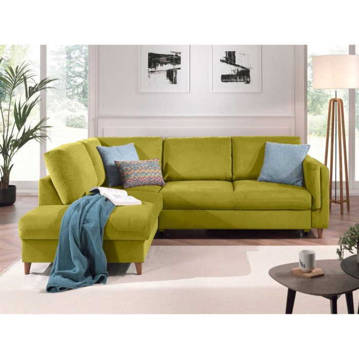Brooke - canapé d'angle gauche - convertible - 5 places - en velours - Vert Olive
