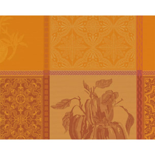 Set pur coton motif jacquard jaune orange Mille tutti frutti ocre