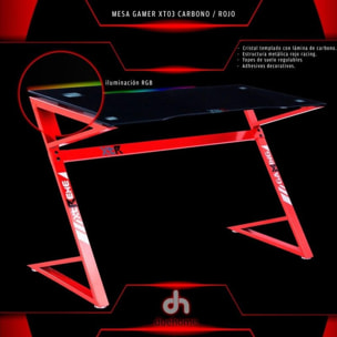 Mesa gaming XT03 LED RGB Carbono - Rojo