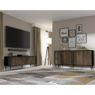 Kirua - meuble tv - 4 portes - 180 cm - Noir / Bois