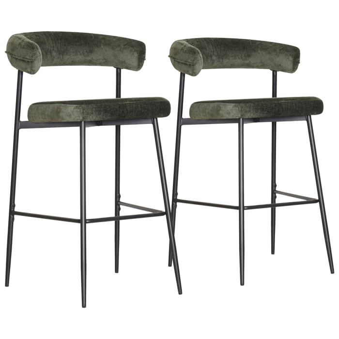 Lot de 2 tabourets de bar en tissu vert THEA