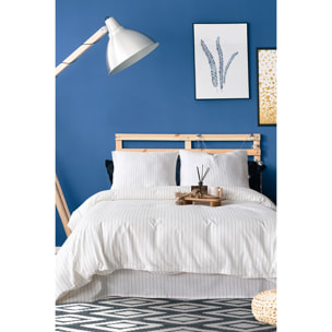 Parure de lit 100% coton tisse teint Bleu