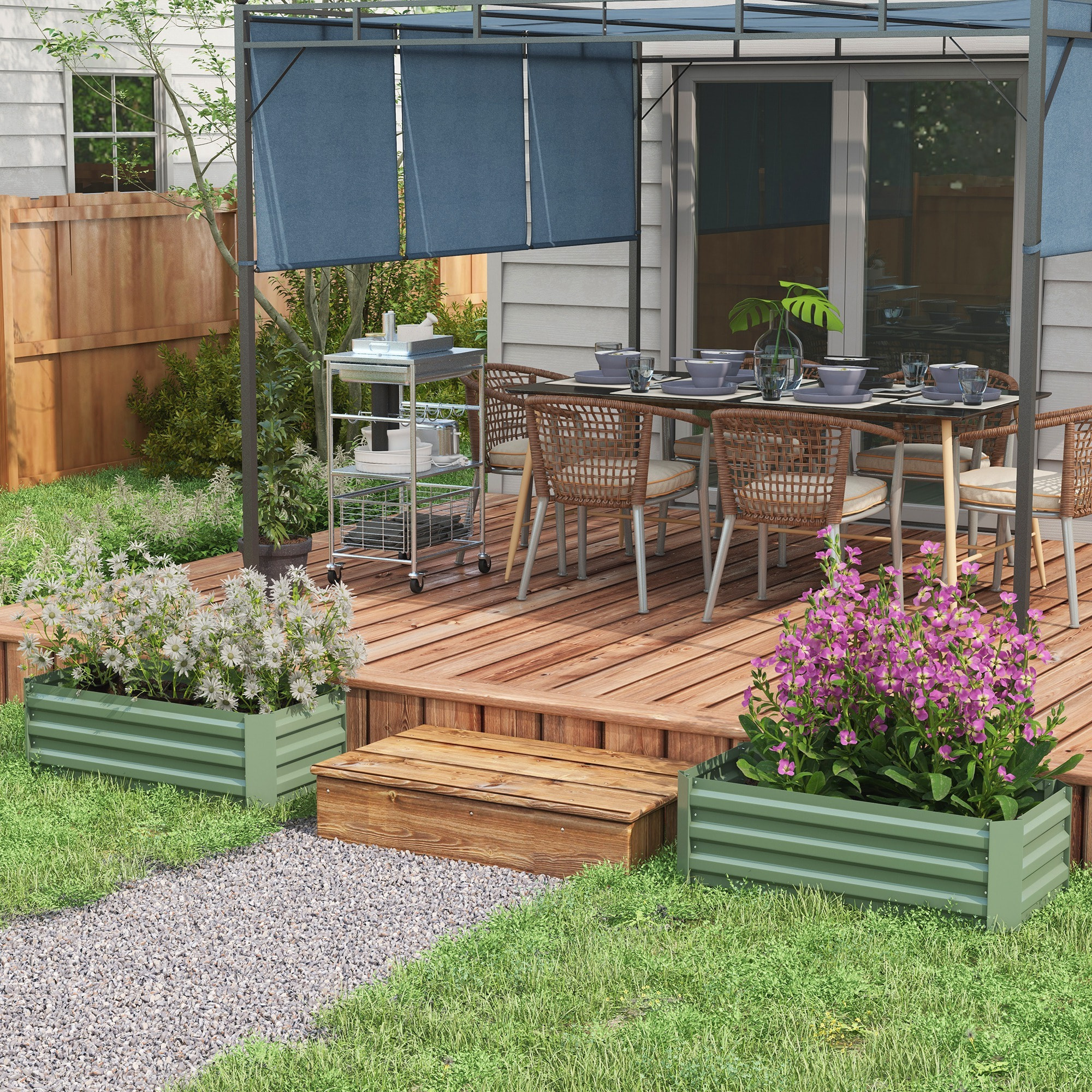 Juego de 2 Jardineras Exterior Grandes de Acero Galvanizado, Huertos Urbanos, Maceteros Exterior Elevados para Plantas, Flores, Terraza, Resistente a la Intemperie, 100x50x30 cm, Verde