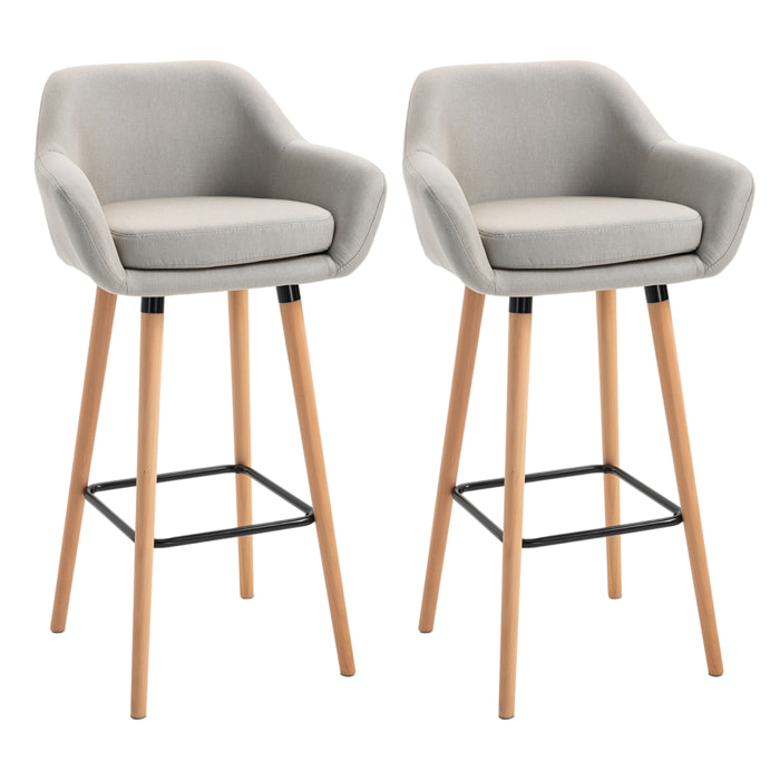 Lot de 2 tabourets de bar style scandinave repose-pieds et accoudoirs