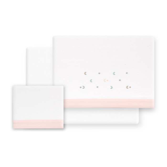 Triptico Minicuna Franela Estrella Luna Multicolor Bco/Rosa
