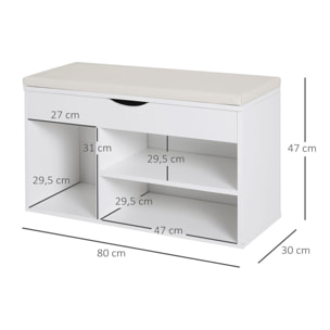 Banco Zapatero de Entrada de Madera 80x30x47cm Blanco