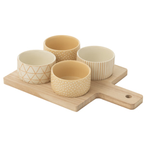 J-Line service à tapas 4 sets + plateau bois - céramique/bois - crème/blanc