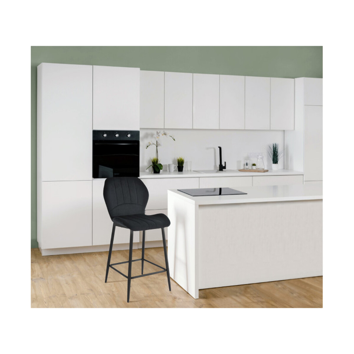 Chaise de bar en velours avec pieds en métal noir - FAUSTINE 2