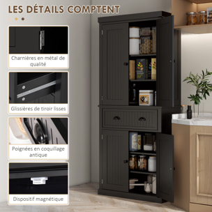 Buffet haut multi-rangement - 4 portes, grand tiroir - dim. 76L x 40l x 183H cm - panneaux MDF noir